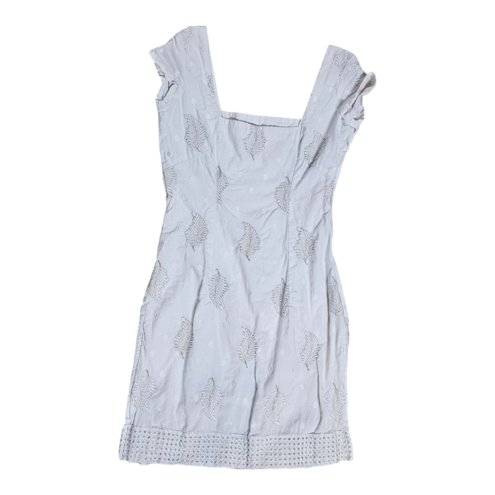 White Mini Dress ,w/ Gold Embroidered feather Accent , Size S